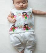 White printed cotton jhabla set