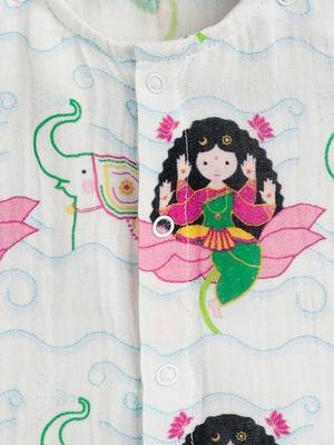 White printed cotton jhabla set 2