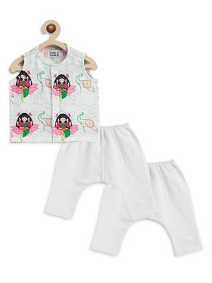 White printed cotton jhabla set 3