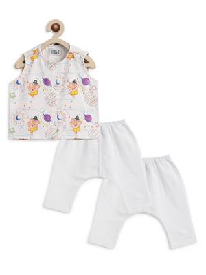 White embroidered cotton jhabla set 5