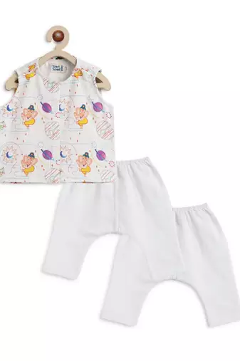 White embroidered cotton jhabla set