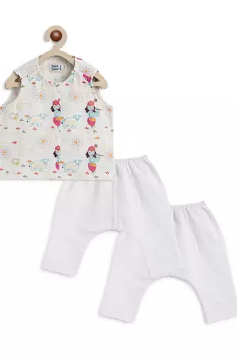 White embroidered cotton jhabla set