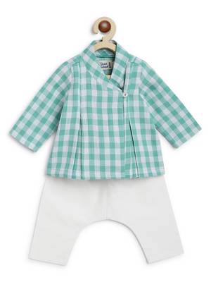 Green plain cotton jhabla set 2