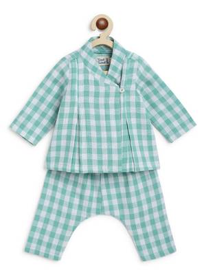 Green plain cotton jhabla set 3