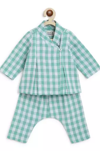 Green plain cotton jhabla set