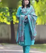 Sky Blue Embroidered Cotton Flex Kurta and Pant Set with Dupatta