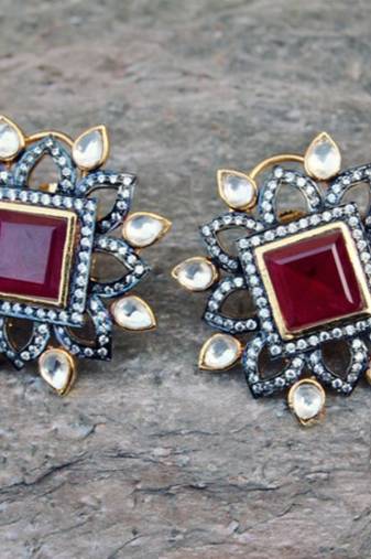Royal Ruby Diamond Stud Earrings