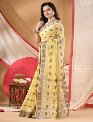 cotton saree tant cotton suhani design for woman yellow without blouse 3