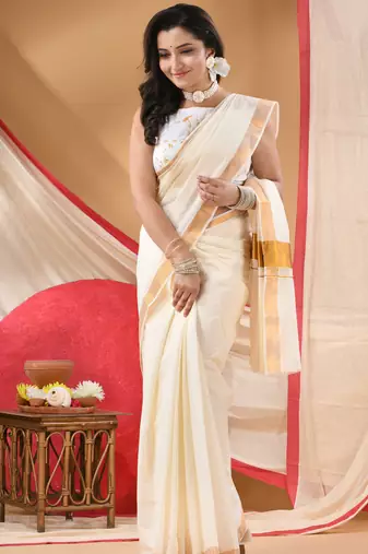 handloom cotton silk saree onam silk cotton georgette chiffon bandhani white gold unstitched blouse piece
