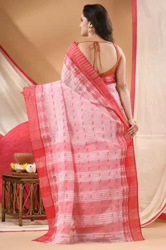 tant cotton saree pearl design for woman red without blouse