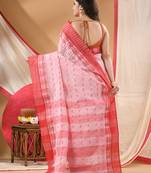 tant cotton saree pearl design for woman red without blouse