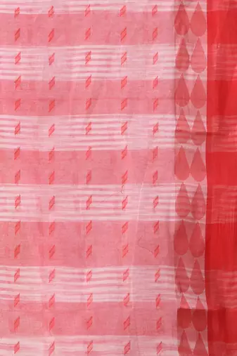tant cotton saree pearl design for woman red without blouse