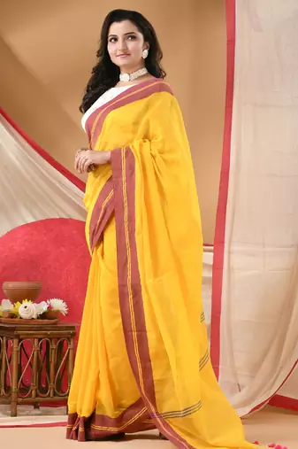 cotton latest georgette chiffon haldi rani sarees for women yellow with unstitched blouse piece