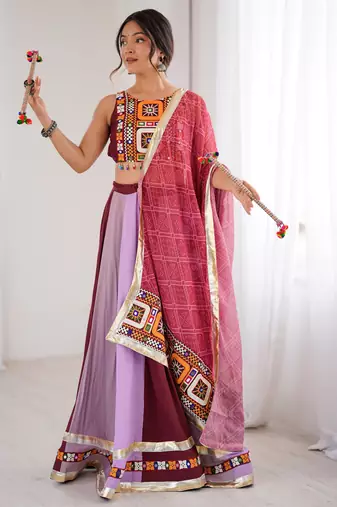 Multicolor Embroidered Thread Work Lehenga Set