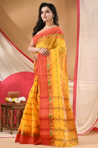 tant cotton saree patralika design for woman yellow without blouse
