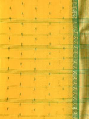 tant cotton kolkini saree for women yellow green without blouse 5