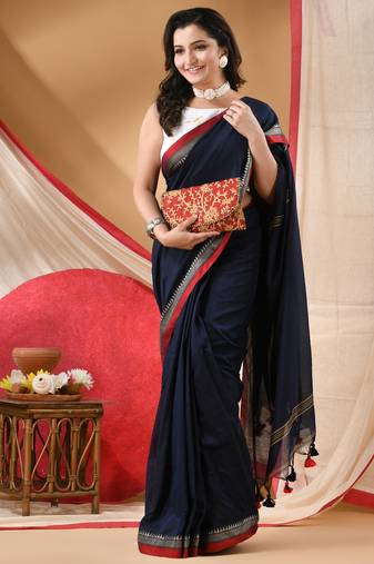 Women's cotton handloom chiffon bandhani golden temple malmal deep bule unstitched blouse piece sarees for women