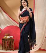 Women's cotton handloom chiffon bandhani golden temple malmal deep bule unstitched blouse piece sarees for women