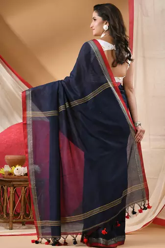 Women's cotton handloom chiffon bandhani golden temple malmal deep bule unstitched blouse piece sarees for women