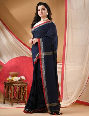 Women's cotton handloom chiffon bandhani golden temple malmal deep bule unstitched blouse piece sarees for women 3