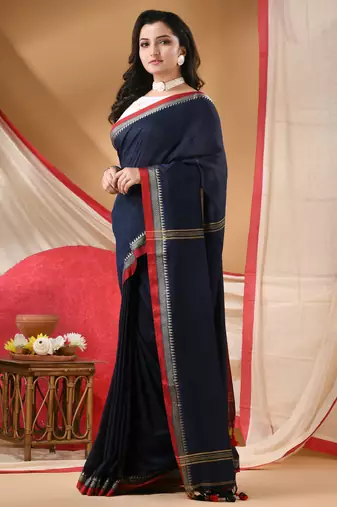 Women's cotton handloom chiffon bandhani golden temple malmal deep bule unstitched blouse piece sarees for women