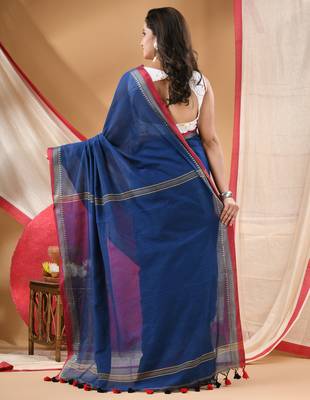 Women's cotton handloom chiffon bandhani golden temple malmal blue unstitched blouse piece sarees for women 1