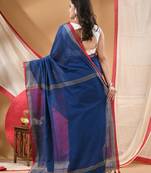 Women's cotton handloom chiffon bandhani golden temple malmal blue unstitched blouse piece sarees for women