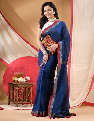 Women's cotton handloom chiffon bandhani golden temple malmal blue unstitched blouse piece sarees for women 2