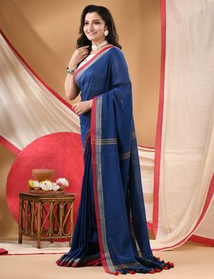 Women's cotton handloom chiffon bandhani golden temple malmal blue unstitched blouse piece sarees for women 3