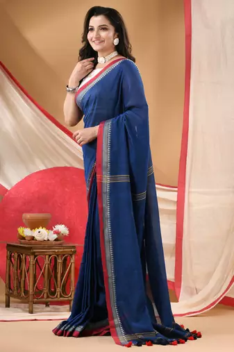 Women's cotton handloom chiffon bandhani golden temple malmal blue unstitched blouse piece sarees for women