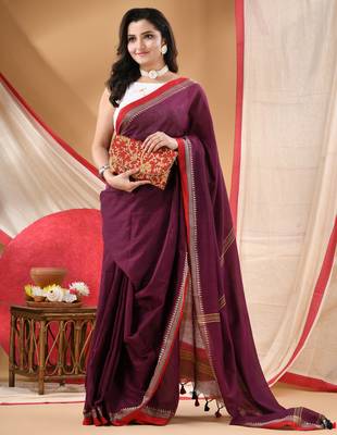 Women's cotton handloom chiffon bandhani golden temple malmal magenta unstitched blouse piece sarees for women 1