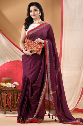 Women's cotton handloom chiffon bandhani golden temple malmal magenta unstitched blouse piece sarees for women