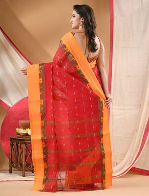 Women's tant cotton saree patralika design for woman red without blouse 1