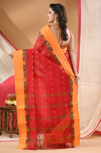 Women's tant cotton saree patralika design for woman red without blouse