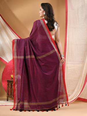 Women's cotton handloom chiffon bandhani golden temple malmal magenta unstitched blouse piece sarees for women 2