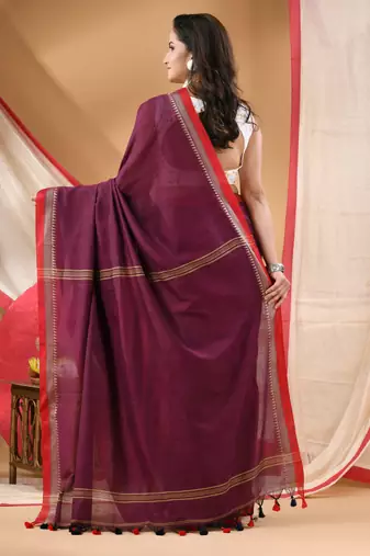 Women's cotton handloom chiffon bandhani golden temple malmal magenta unstitched blouse piece sarees for women