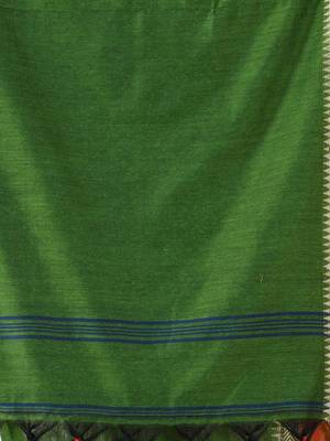Women's cotton handloom chiffon bandhani golden temple malmal green unstitched blouse piece sarees for women 4