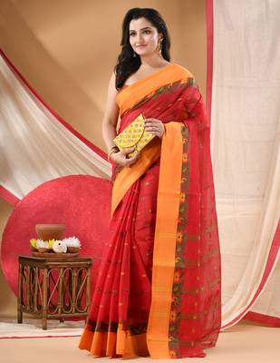 Women's tant cotton saree patralika design for woman red without blouse 2