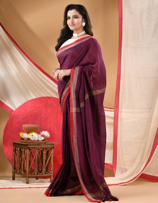 Women's cotton handloom chiffon bandhani golden temple malmal magenta unstitched blouse piece sarees for women 3