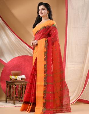 Women's tant cotton saree patralika design for woman red without blouse 3