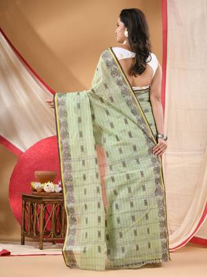 Women's cotton saree tant cotton suhani design for woman green without blouse 1