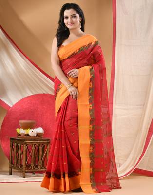 Women's tant cotton saree patralika design for woman red without blouse 4
