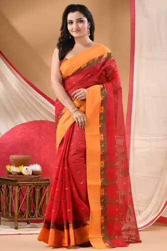 Women's tant cotton saree patralika design for woman red without blouse