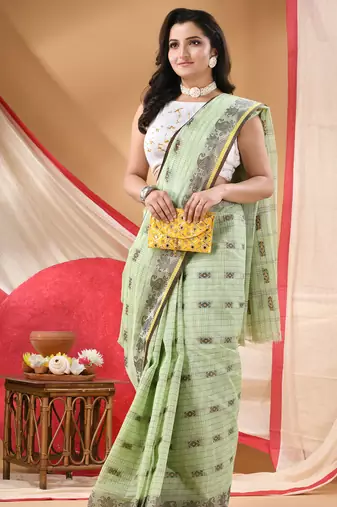 Women's cotton saree tant cotton suhani design for woman green without blouse