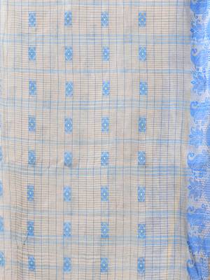 Women's cotton saree tant cotton suhani design for woman white blue without blouse 5