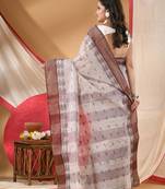 Women's tant cotton saree pearl design for woman brown without blouse