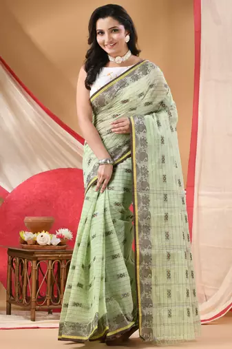Women's cotton saree tant cotton suhani design for woman green without blouse