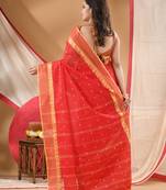 Women's tant cotton kolkini saree for women red without blouse