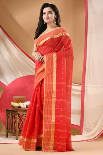 Women's tant cotton kolkini saree for women red without blouse