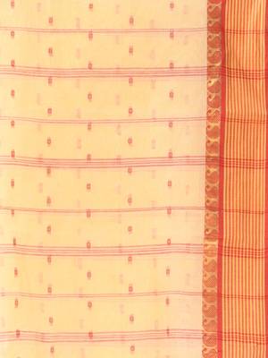 Women's tant cotton kolkini saree for women white red without blouse 5
